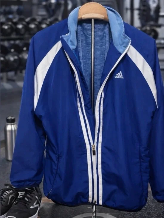 Adidas Blue and White Men's Windbreaker Jacket - Picture 1 of 2